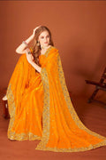 PR Fashion Mustard Fendi Two Tone Silk Heavy Zari Embroidery Work With Heavy Siroski Work Saree