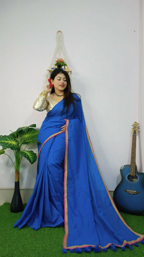 Exclusive Collection Beautiful Khadi Cotton Handloom Saree With Beautiful Zari Border - Blue