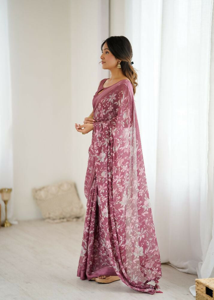 PR Fashion Bit Bright Moss Satin Patta Printed Saree