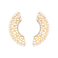 Nuyug 22K Gold-Plated Zircon Studded & Pearl Beaded Contemporary Shaped Statement Stud Earrings