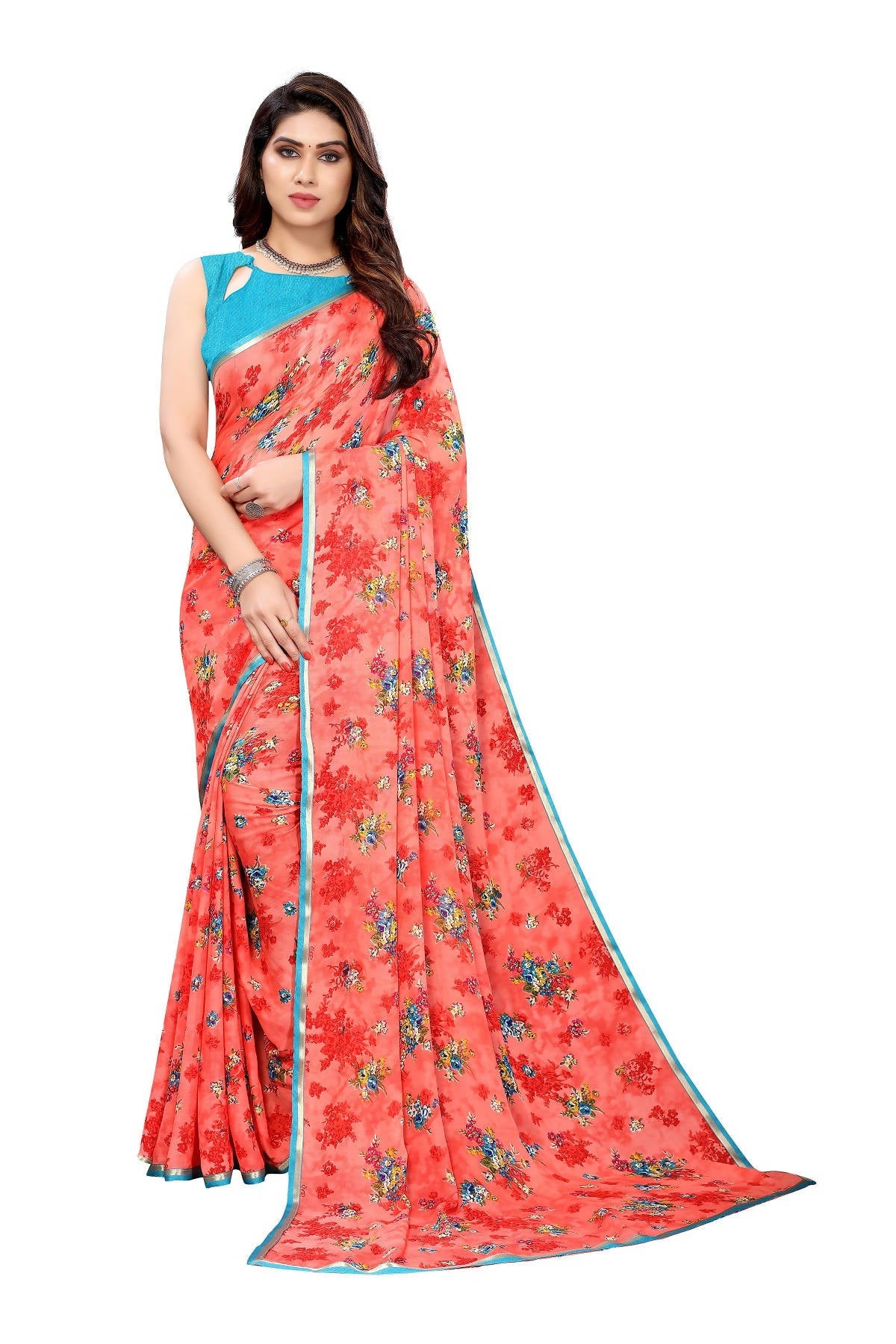 Vamika Beautiful Ethnic Fire Pink Printed With Lace Saree