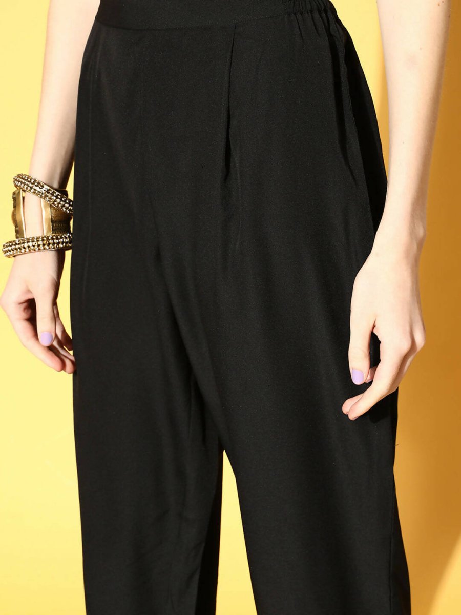 Ahalyaa Women Black Colour Georgette Gold Foil Printed Kurta Pant Set