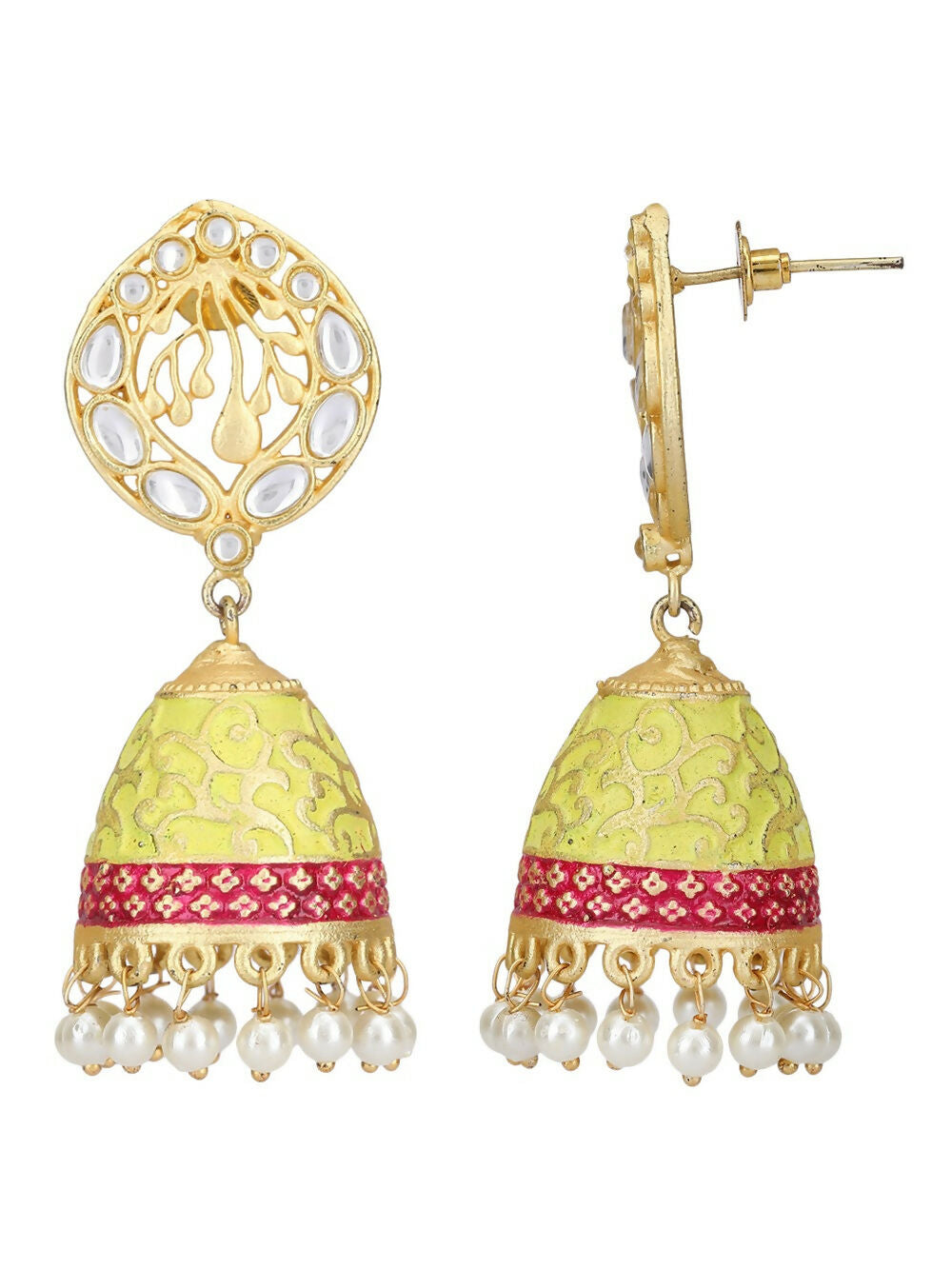 Joban Fashion Women White Beats Matte Gold Jhumka