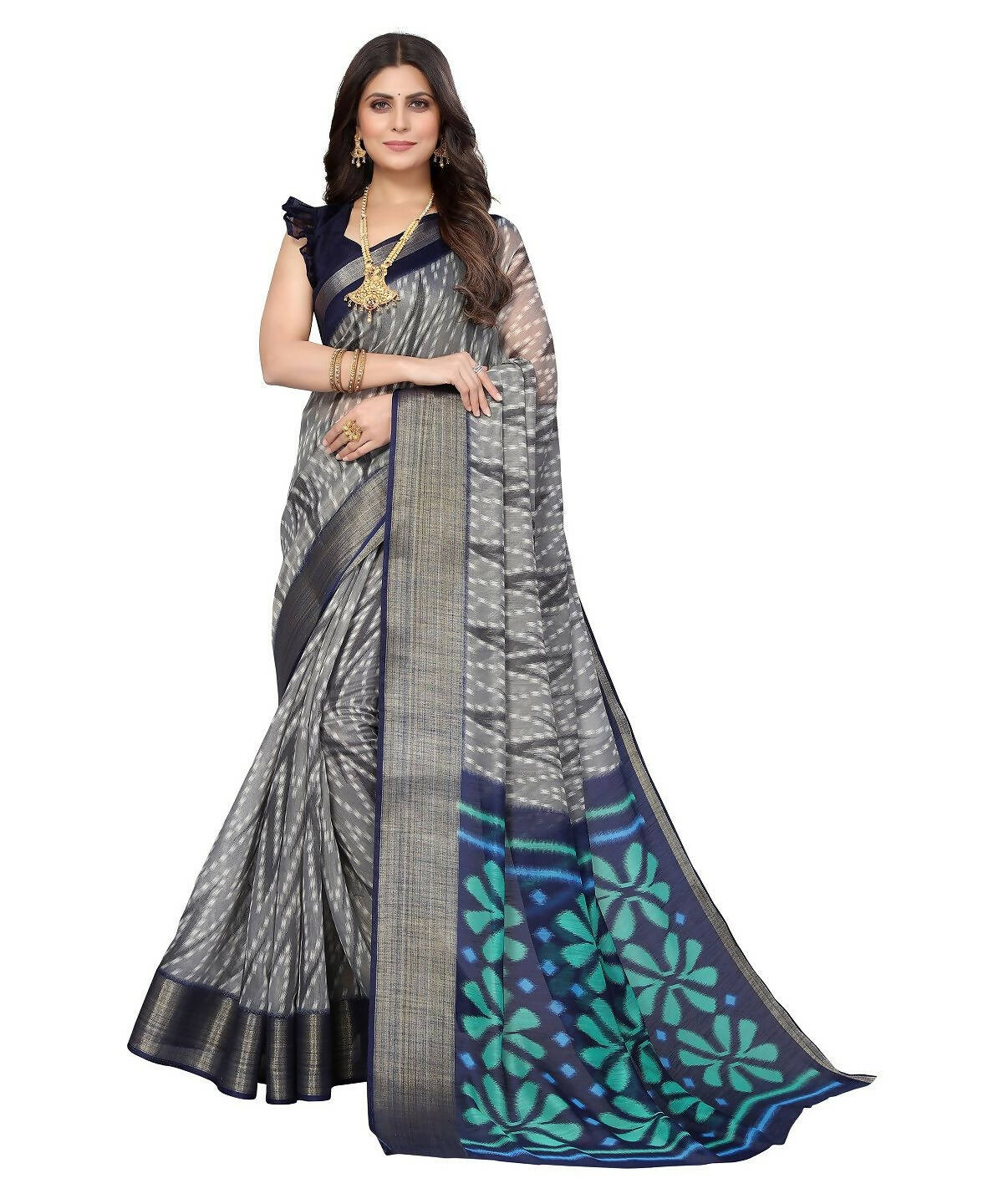Vamika Cotton Grey Jari Border Bollywood Style Saree (DINO GREY)