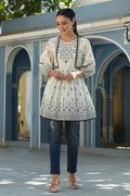Juniper Women's White & Black Cambric Floral Printed Tunic