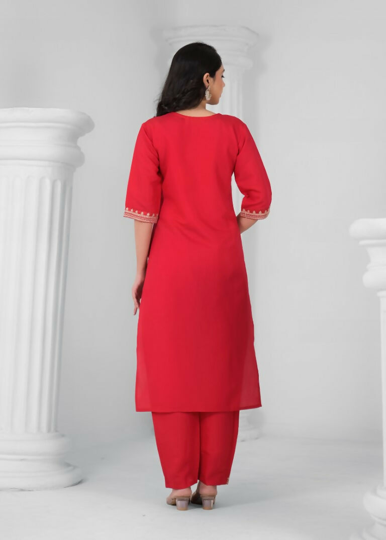 Ethnic Festive Wear Chanderi Viscose Red Stitched Suit With Dupatta - Tanisha