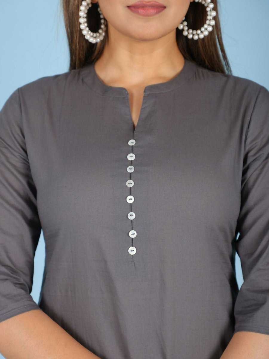 Aramya Grey Soft Cotton Solid Straight Kurta for Women