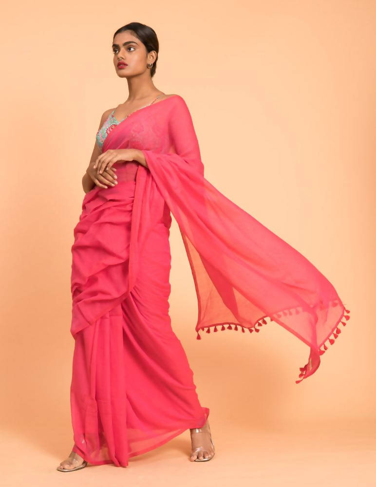 Suta Pink Solid Pure Cotton Saree