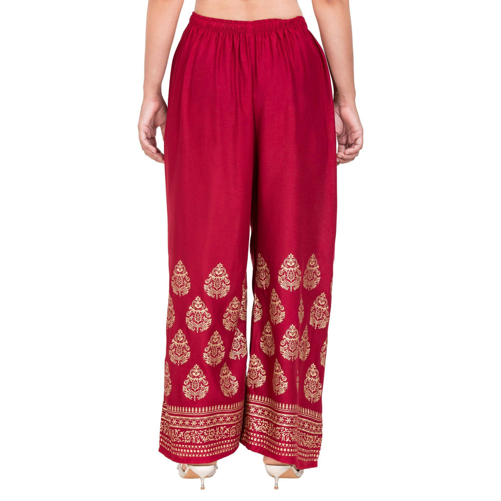 PAVONINE Maroon Color Golden Printed Rayon Fabric Sharara For Women & Girls