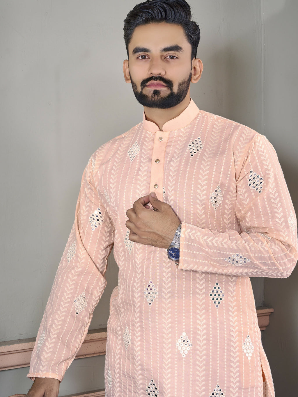 Peach Kurta Pajama Set for Men by Infinity Export