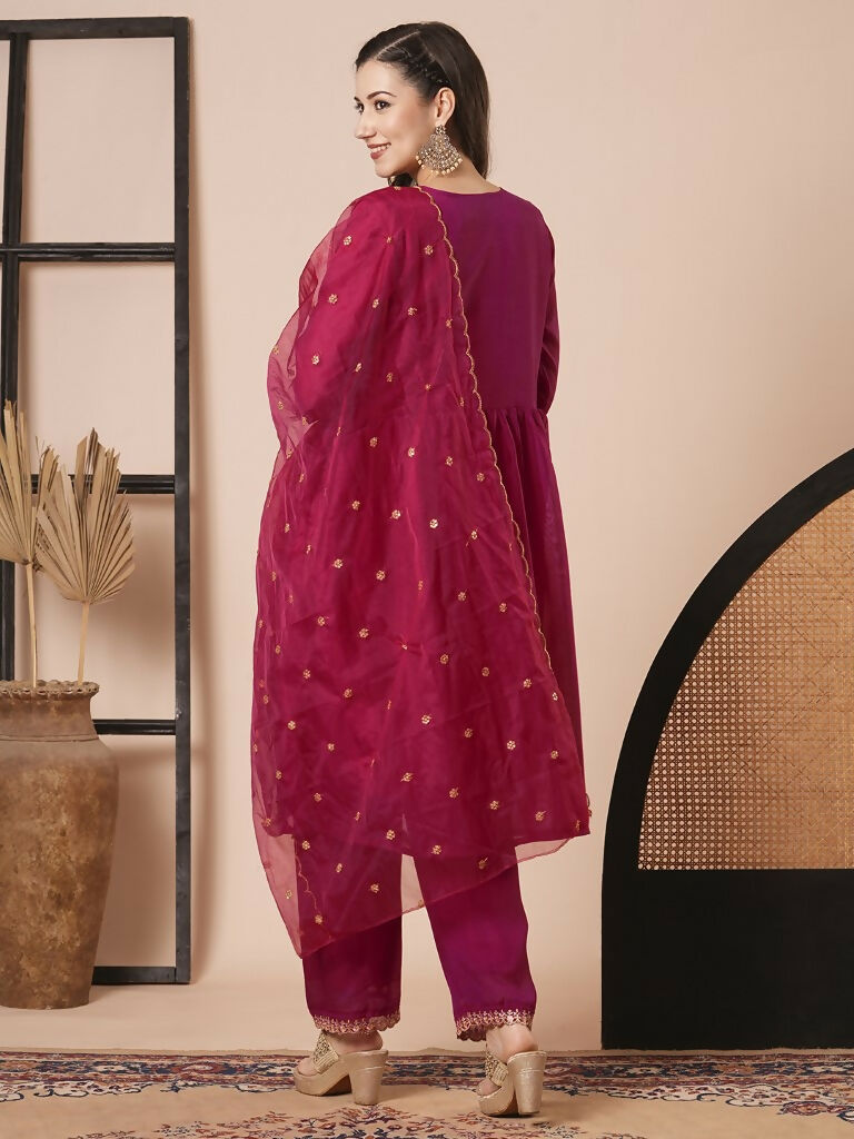 Pink Vichitra Silk Embroidery Work Kurta Set - Riya