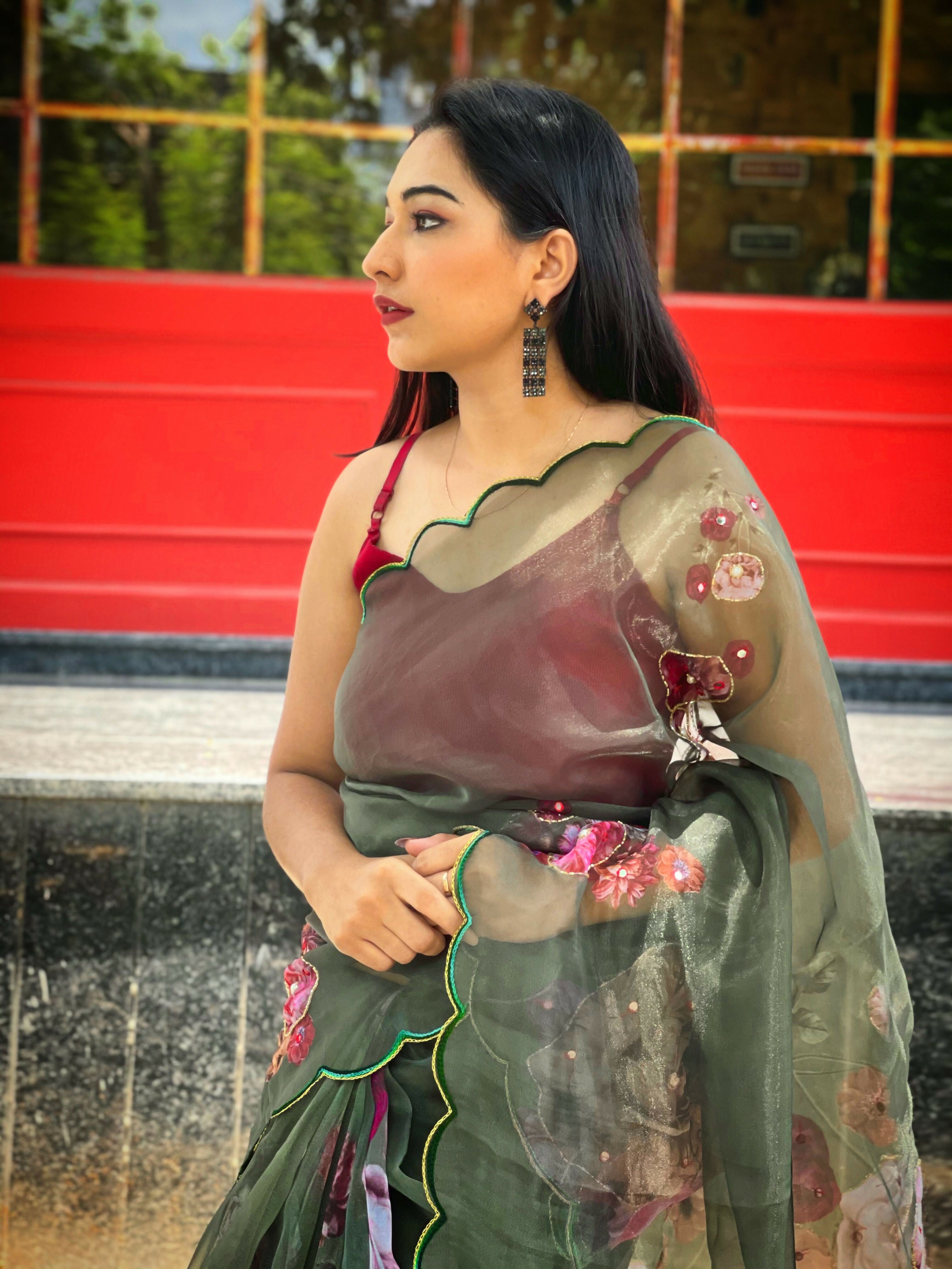Vamsee Brijbala Green Organza Saree