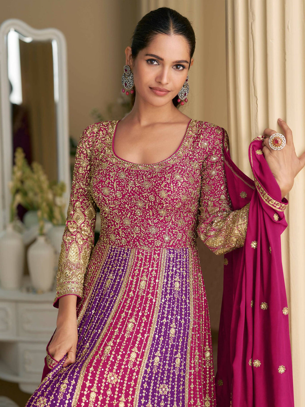 Anaita Purple Georgette Readymade Anarkali Suit with Embroidery Zarkan Work