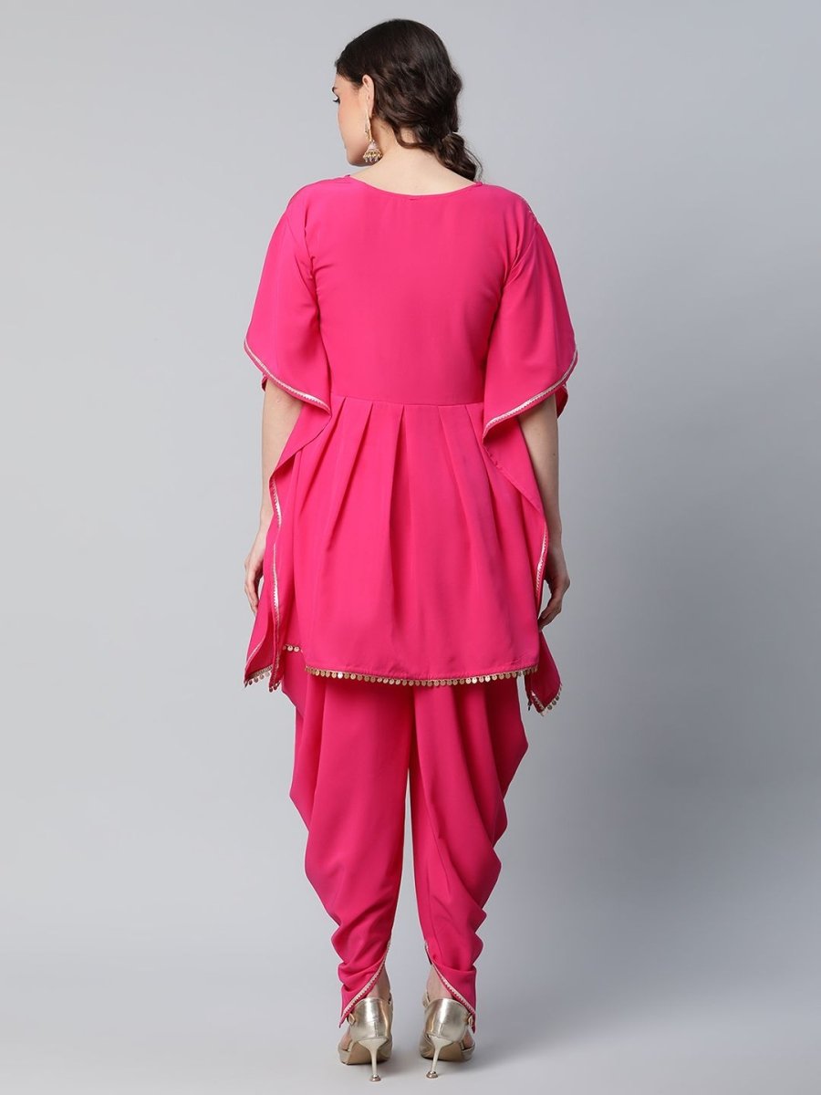 Ahalyaa Women Pink Crepe Glitter Printed Kurta with Dhoti Pants