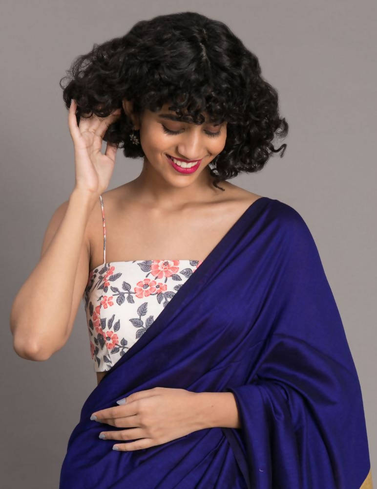 Suta Navy Blue Golden Colourblocked Saree