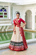 Evanik Off White Traditional Style Tussar Silk Patola Print With Foil Work Unstitched Lehenga Choli