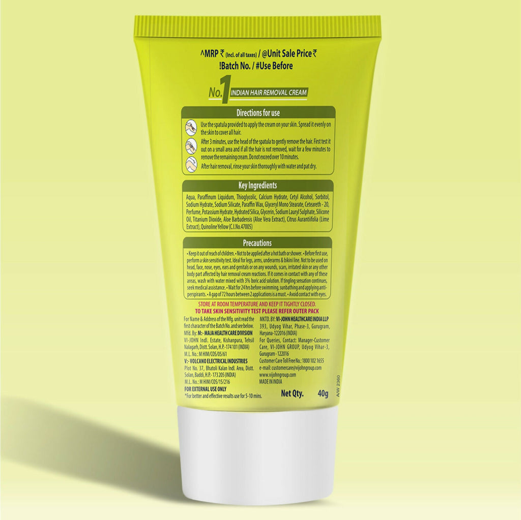 VI-JOHN Feather Touch Lime & Aloevera Hair Removal Cream for Women for Dry Skin, Suitable for Legs, Underarms, Bikini Line, Arms