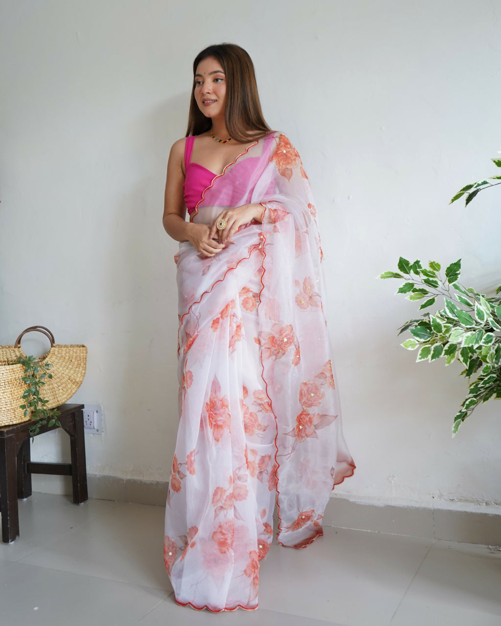 Vamsee Ramya White Organza Saree
