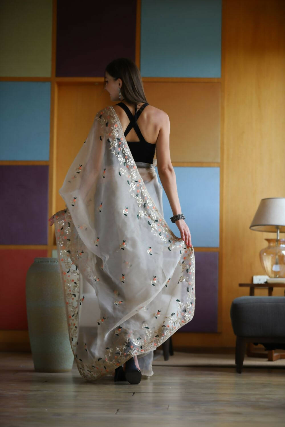 Vamsee White Organza Saree