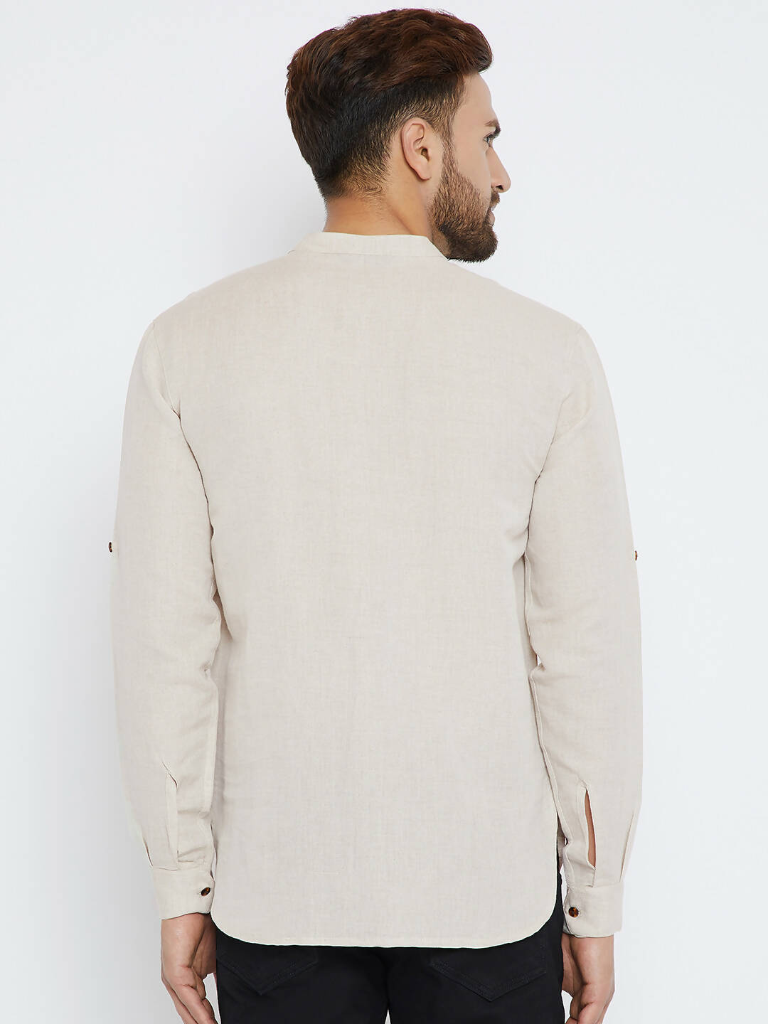 Even Apparels Beige Linen Linen Men's Kurta With Band Collar