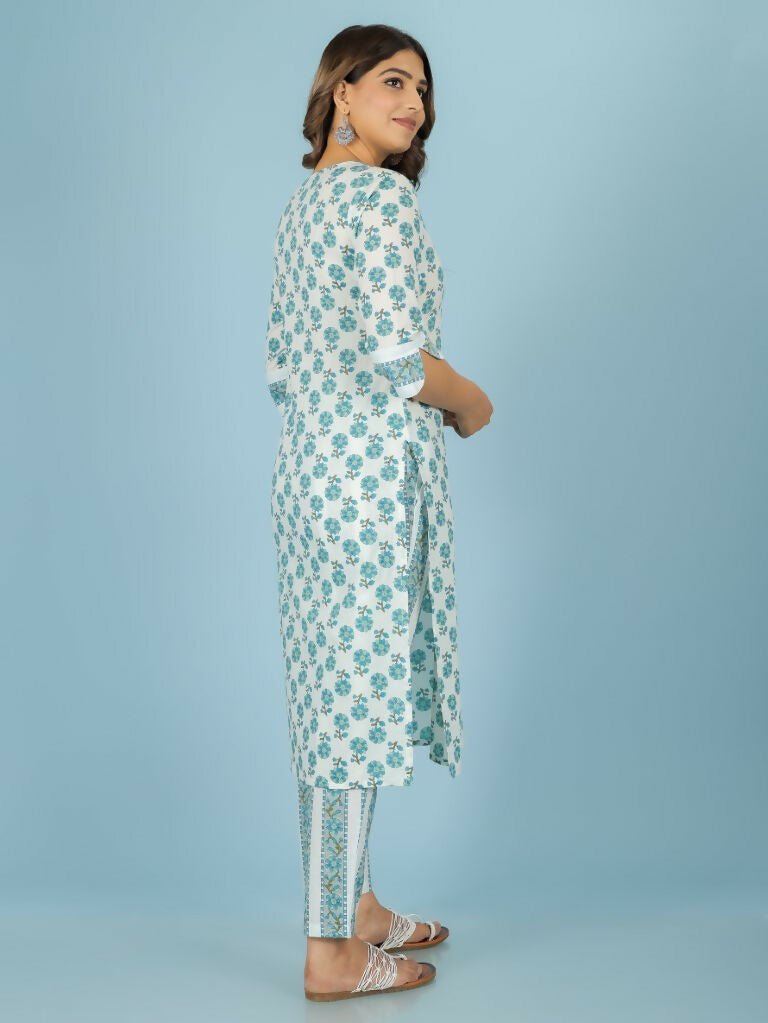 Aramya White Soft Cotton Floral Print Straight Kurta Set for Women
