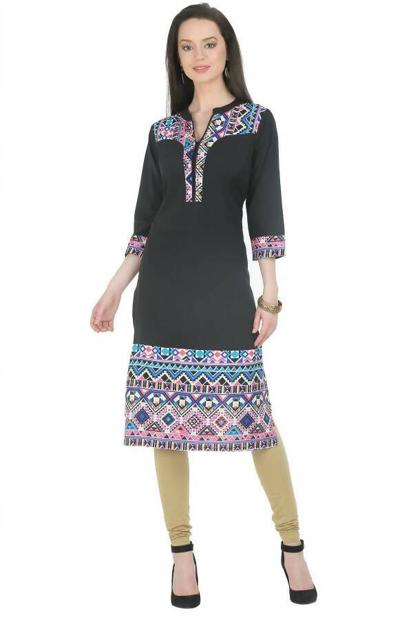 Black Elegant Kurti With Contrast Panel - G & A Apparels