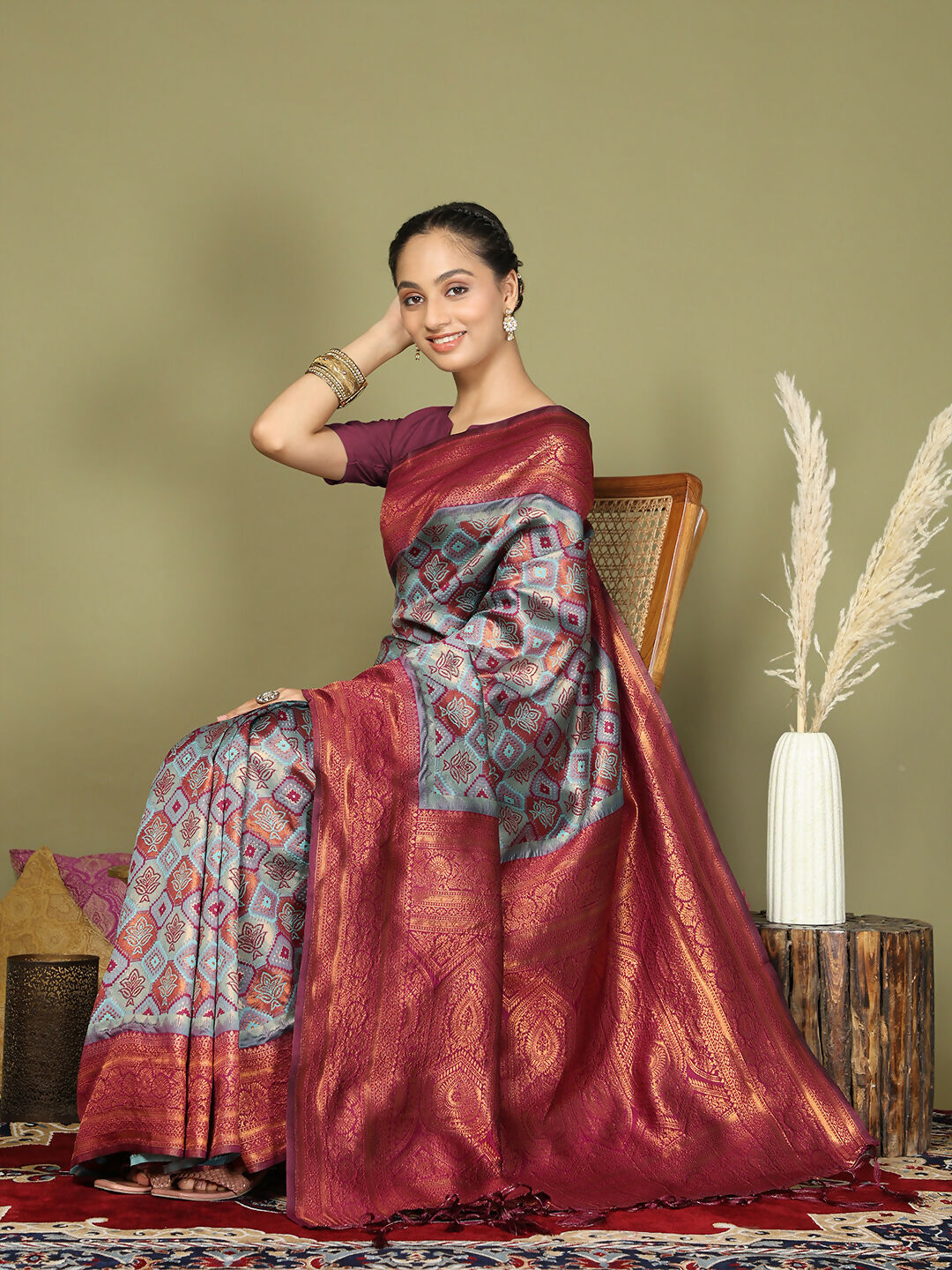 Shree Shyam Fashion Lichi Silk Teal Saree