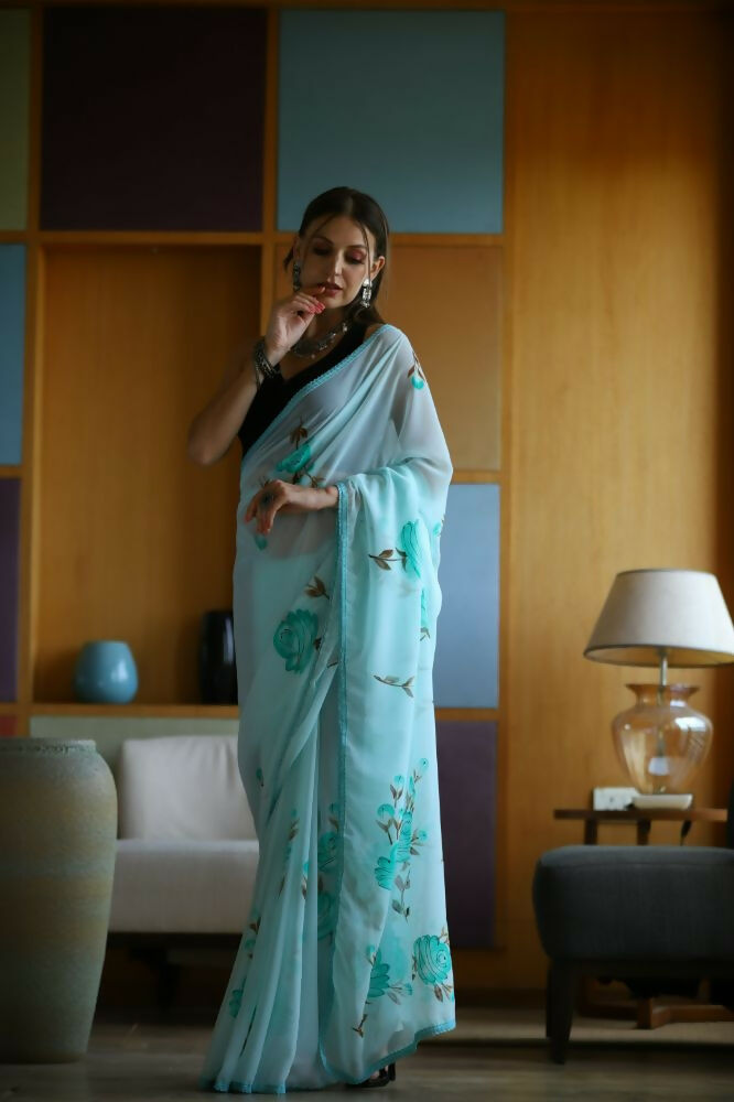 Vamsee Laxmi Blue Georgette Saree