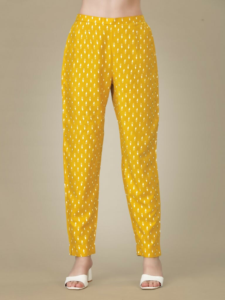 Jyoti Fashion Women's Yellow Rayon Embroidered Kurta Pant Set