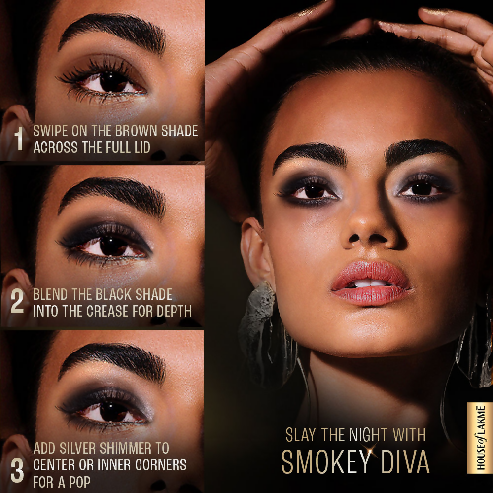 Lakme 9 To 5 Eyeconic Cream Powder Eyeshadow Stack - Smokey Diva