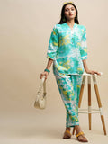 Sky Blue Poly Rayon Tie and dye Printed Top with Matching Trouser - Shivani