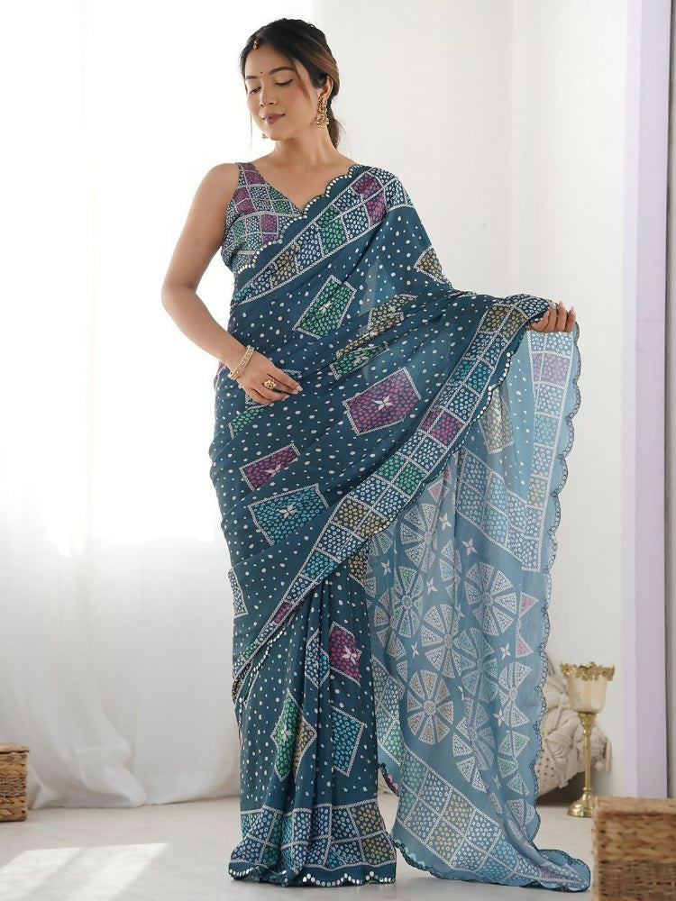 PR Fashion Moppich Georgette Digital Print With Mirror Work Saree