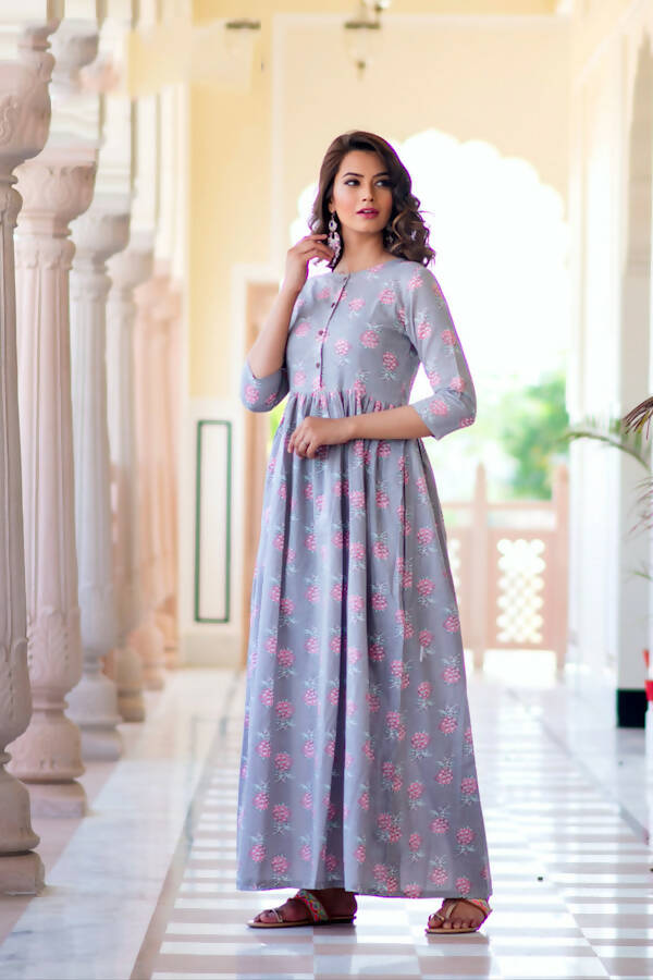 Partywear Designer Lavender Pure Maslin Gown - Anbazaar