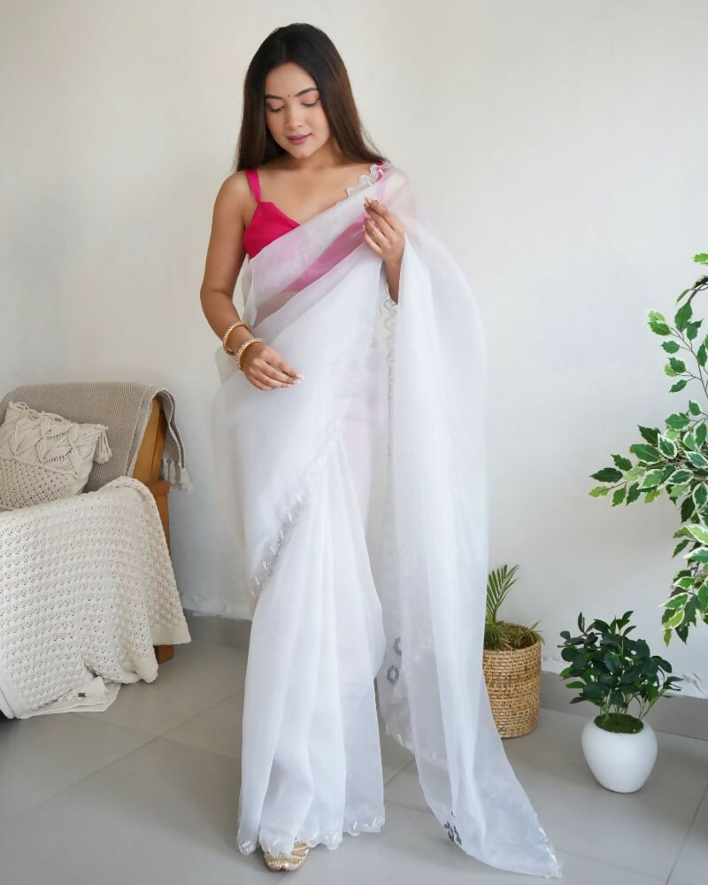 Vamsee Sheetal White Organza Saree