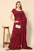 Maroon Georgette Embroidered and Stone Work Saree with Unstitched Blouse Piece - Roozal