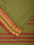Olive Bamboo Cotton Plain Saree with Temple Border Design - Global Threads