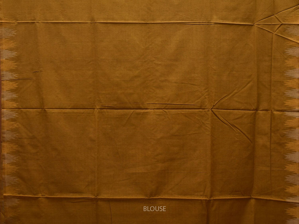 Olive Khadi Cotton Handloom Saree with Temple Border Design - Global Threads