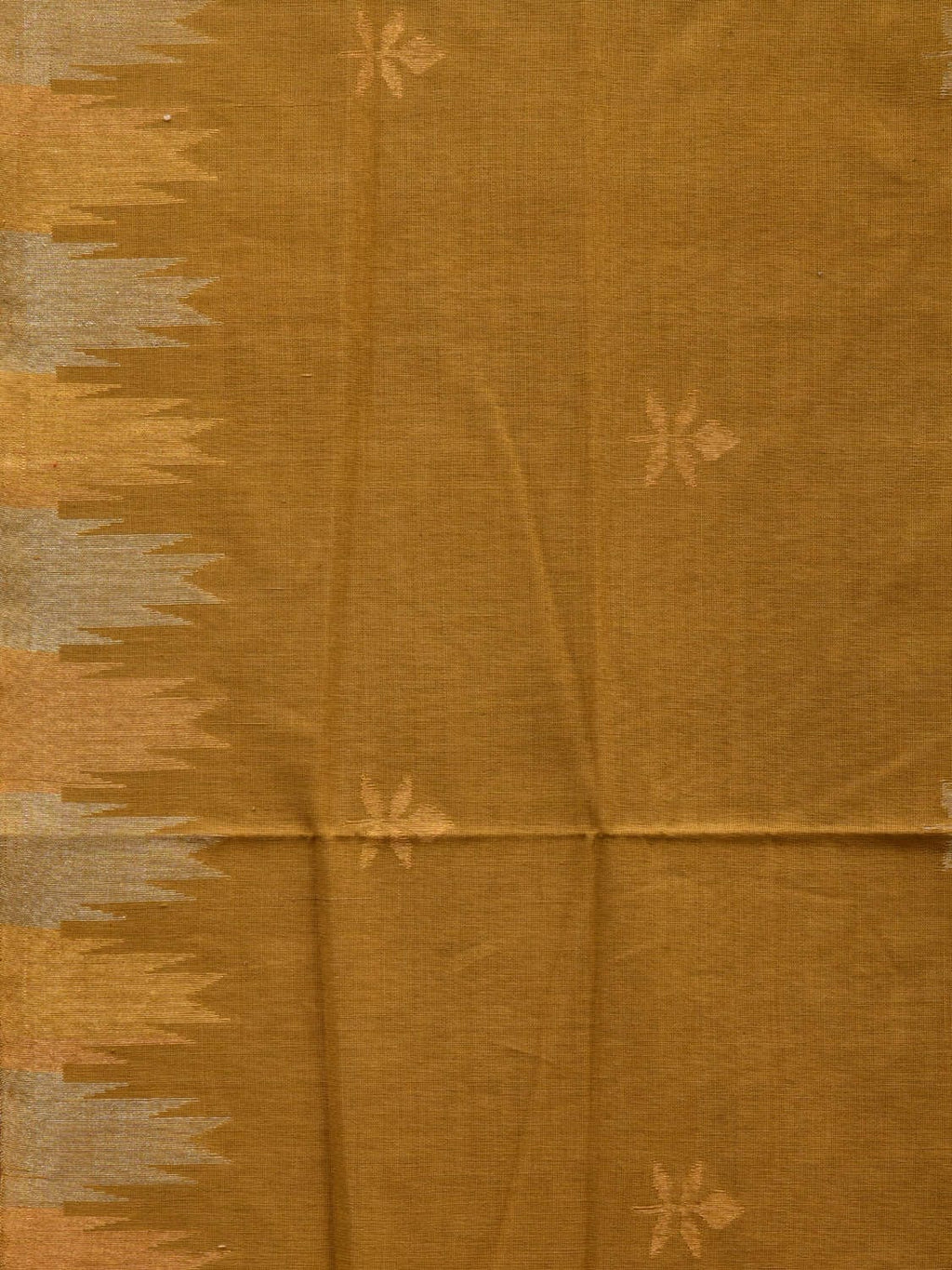 Olive Khadi Cotton Handloom Saree with Temple Border Design - Global Threads