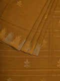 Olive Khadi Cotton Handloom Saree with Temple Border Design - Global Threads