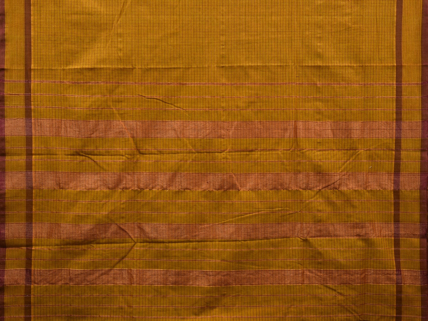 Olive Narayanpet Cotton Handloom Saree with Checks Design - Global Threads