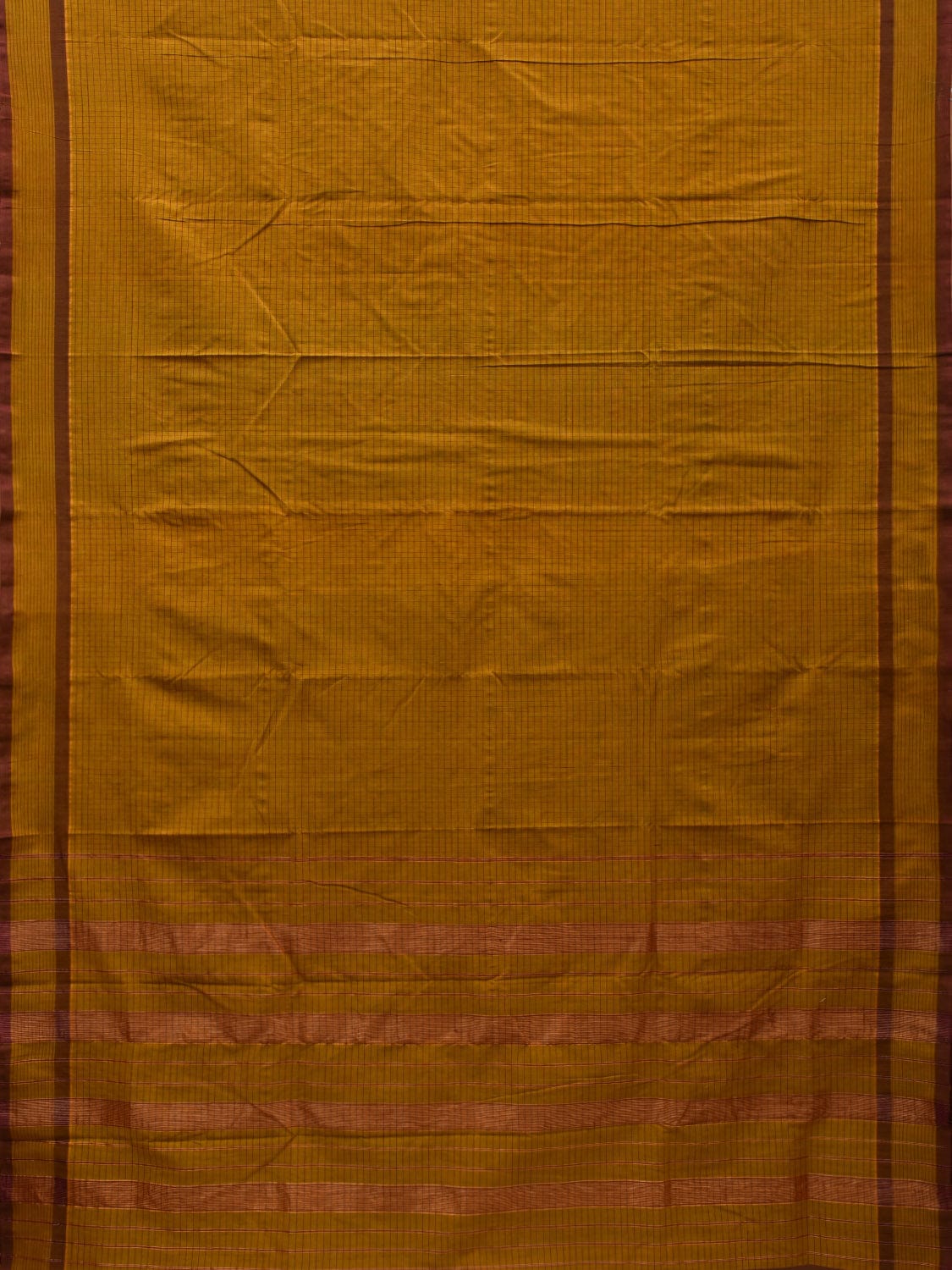 Olive Narayanpet Cotton Handloom Saree with Checks Design - Global Threads