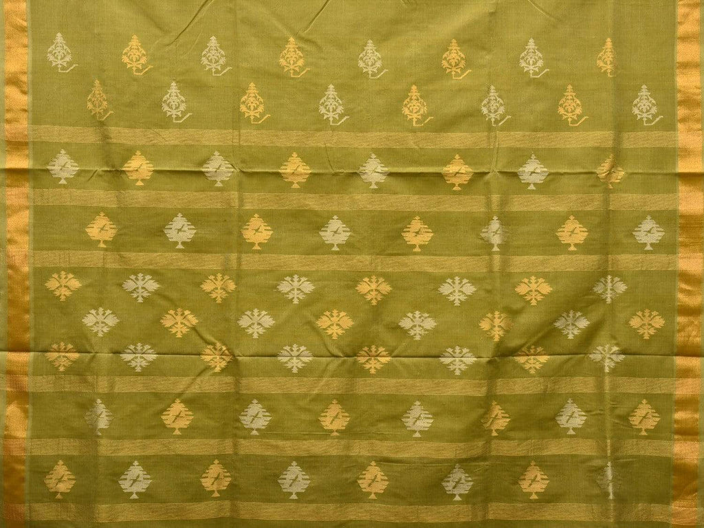Olive Uppada Cotton Handloom Saree with Assorted Buta Pallu Design - Global Threads
