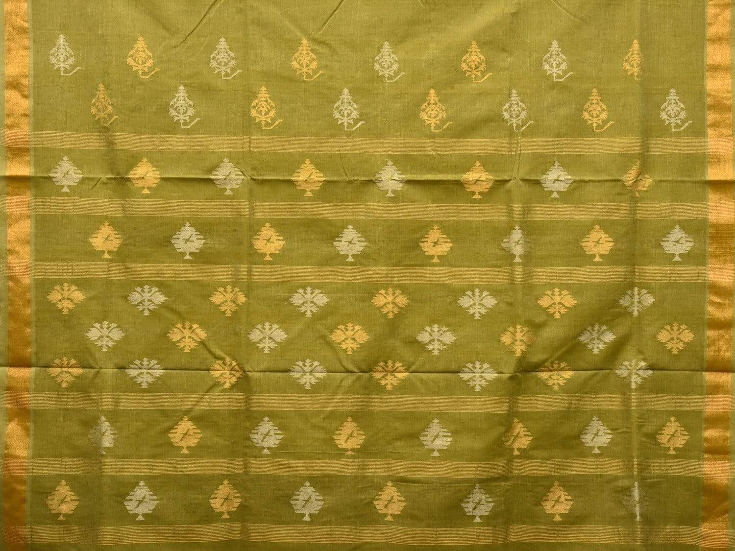 Olive Uppada Cotton Handloom Saree with Assorted Buta Pallu Design - Global Threads