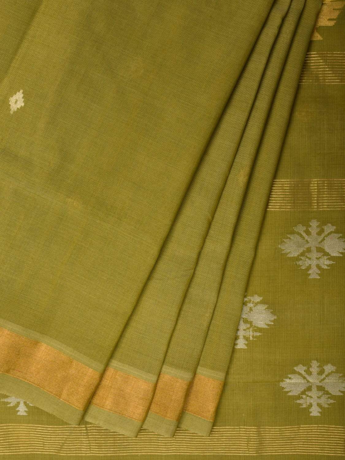 Olive Uppada Cotton Handloom Saree with Assorted Buta Pallu Design - Global Threads
