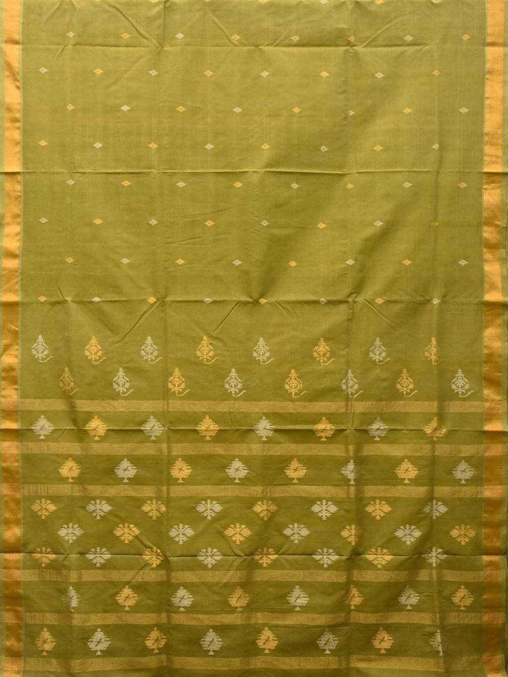 Olive Uppada Cotton Handloom Saree with Assorted Buta Pallu Design - Global Threads