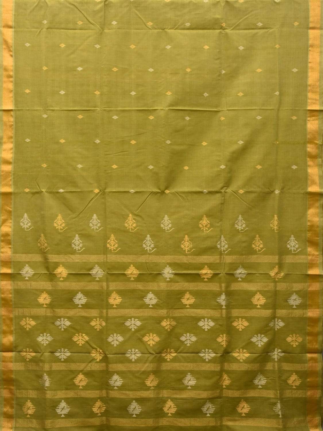 Olive Uppada Cotton Handloom Saree with Assorted Buta Pallu Design - Global Threads