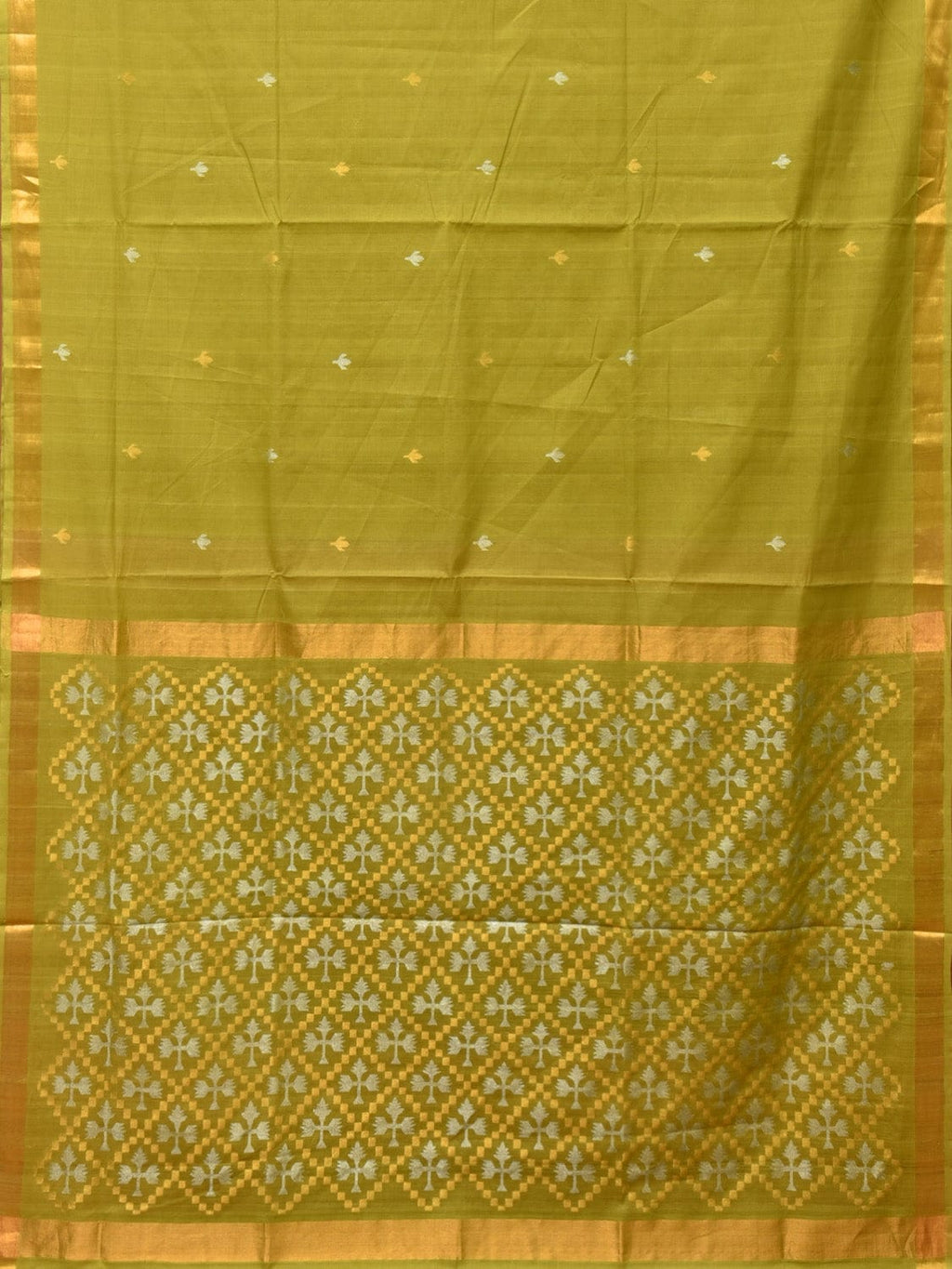 Olive Uppada Cotton Handloom Saree with Jamdani Pallu Design - Global Threads