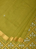 Olive Uppada Cotton Handloom Saree with Jamdani Pallu Design - Global Threads