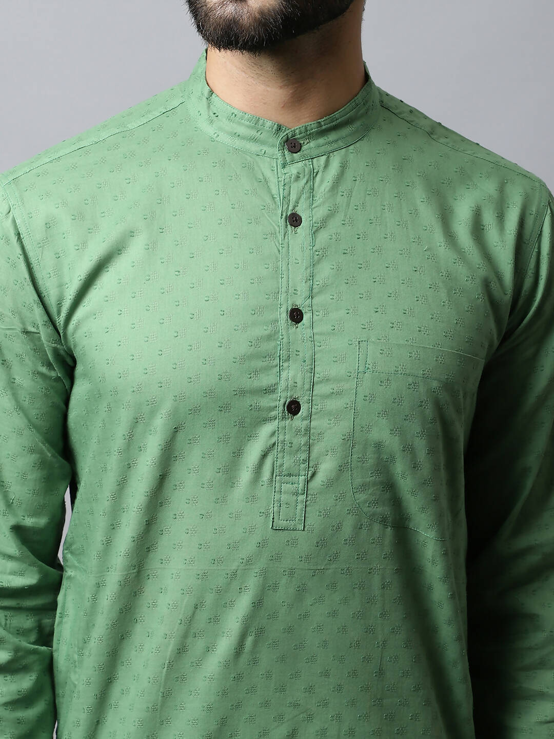 Even Apparels Green Color Pure Cotton Men's Kurta With Band Collar (SLD073)