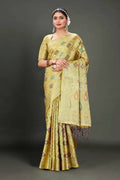 Olive Soft Organza Woven Design Saree With Unstitched Blouse Piece - Zaara